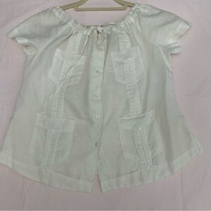 Casual Tropical White Button-Up Blouse. Linen New Without Tag
